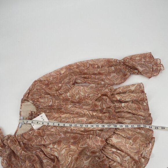 NWT FATE Paisley Tan Peasant Blouse Womens Size Small Cottagecore Ruffle Boho - Picture 6 of 8